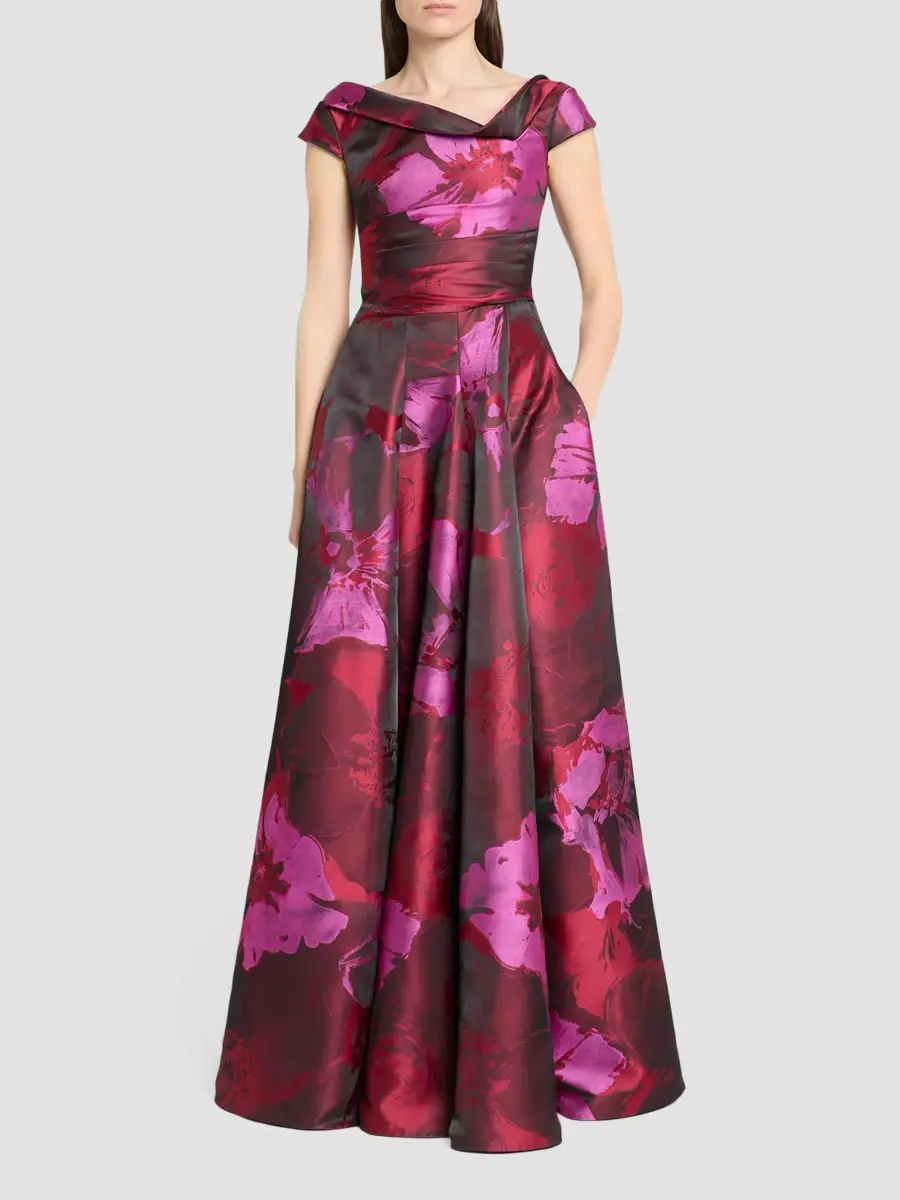 Talbot Runhof Women's Hibiscus Jacquard Asymmetric Gown | Thumbnail 2 Talbot Runhof Women's Hibiscus Jacquard Asymmetric Gown | Thumbnail 2