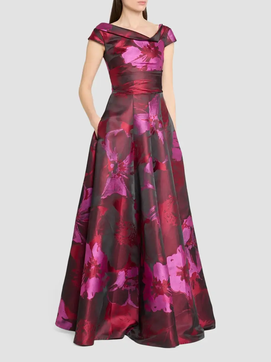 Talbot Runhof Women's Hibiscus Jacquard Asymmetric Gown | Thumbnail 4 Talbot Runhof Women's Hibiscus Jacquard Asymmetric Gown | Thumbnail 4