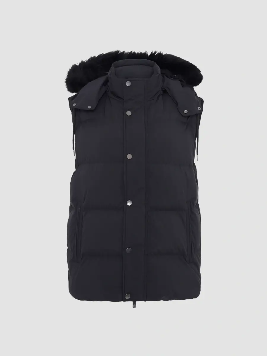 Gorski Men's Quilted Down Bomber Jacket with Detachable Sleeves and Shearling Hood | Thumbnail 2 Gorski Men's Quilted Down Bomber Jacket with Detachable Sleeves and Shearling Hood | Thumbnail 2