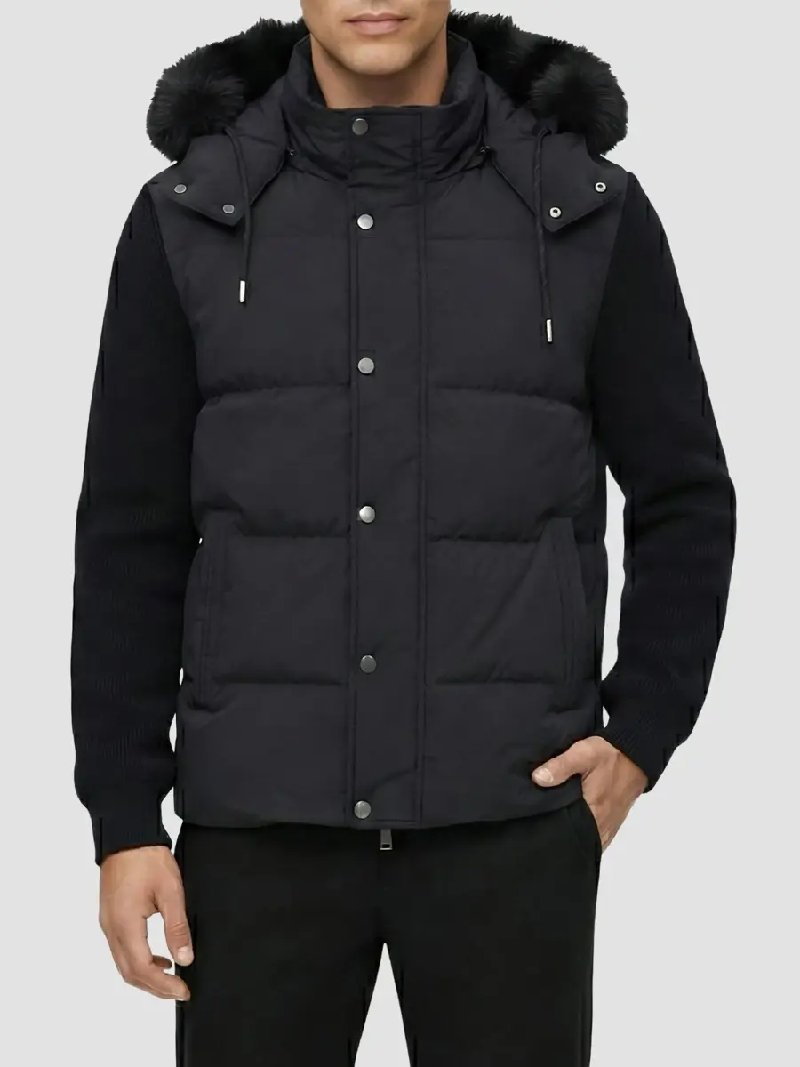Gorski Men's Quilted Down Bomber Jacket with Detachable Sleeves and Shearling Hood | Thumbnail 3 Gorski Men's Quilted Down Bomber Jacket with Detachable Sleeves and Shearling Hood | Thumbnail 3