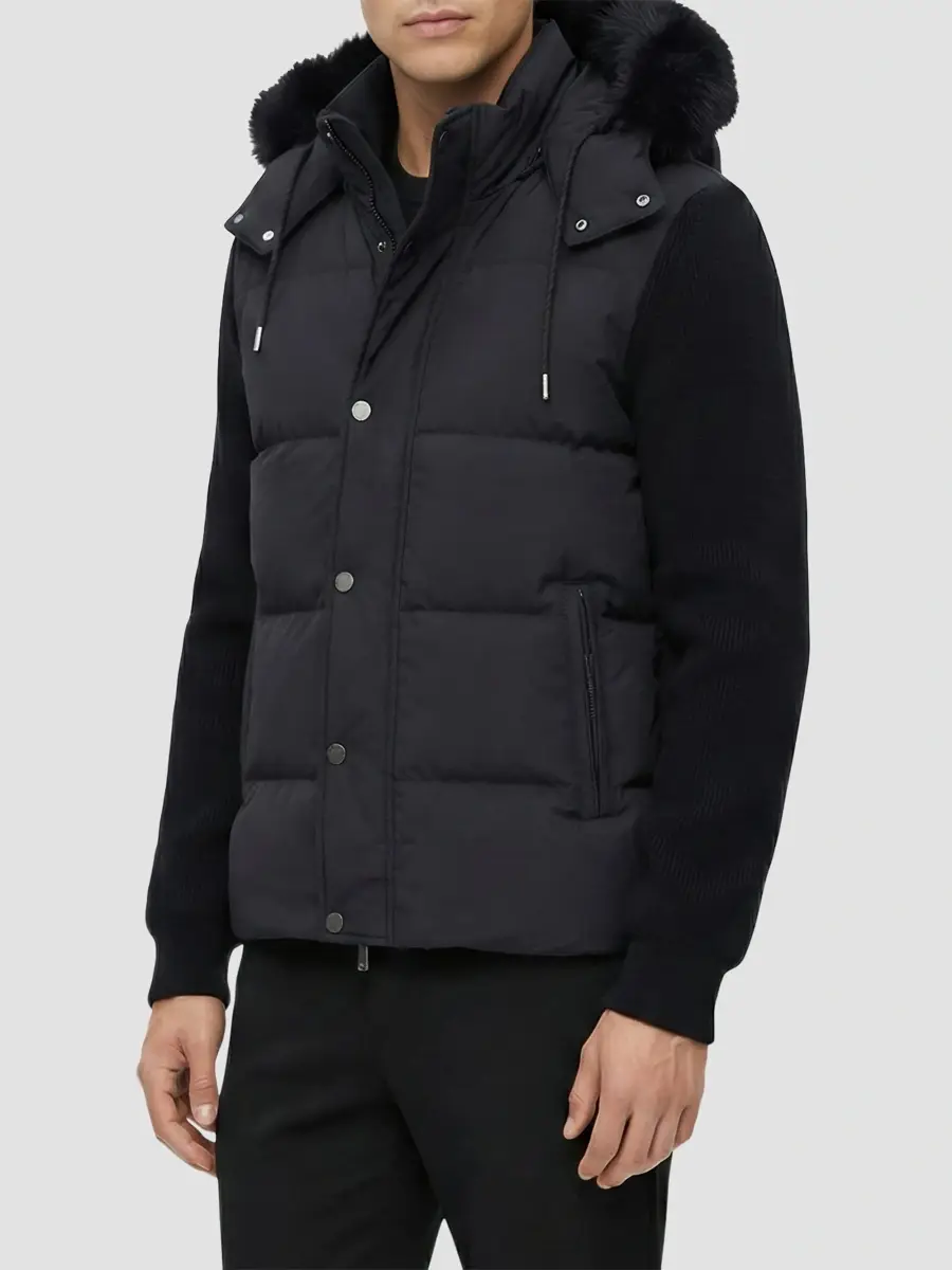 Gorski Men's Quilted Down Bomber Jacket with Detachable Sleeves and Shearling Hood | Thumbnail 4 Gorski Men's Quilted Down Bomber Jacket with Detachable Sleeves and Shearling Hood | Thumbnail 4