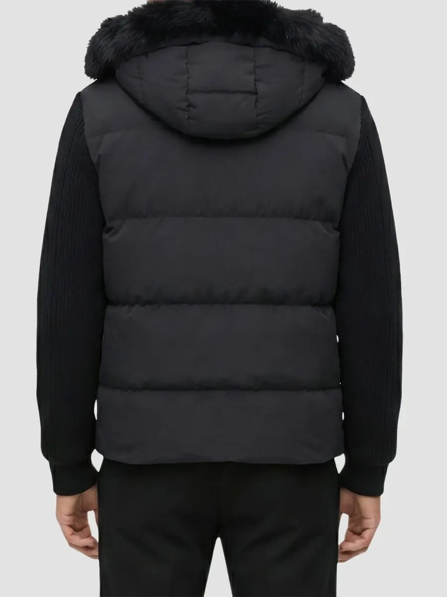 Gorski Men's Quilted Down Bomber Jacket with Detachable Sleeves and Shearling Hood | Thumbnail 5 Gorski Men's Quilted Down Bomber Jacket with Detachable Sleeves and Shearling Hood | Thumbnail 5