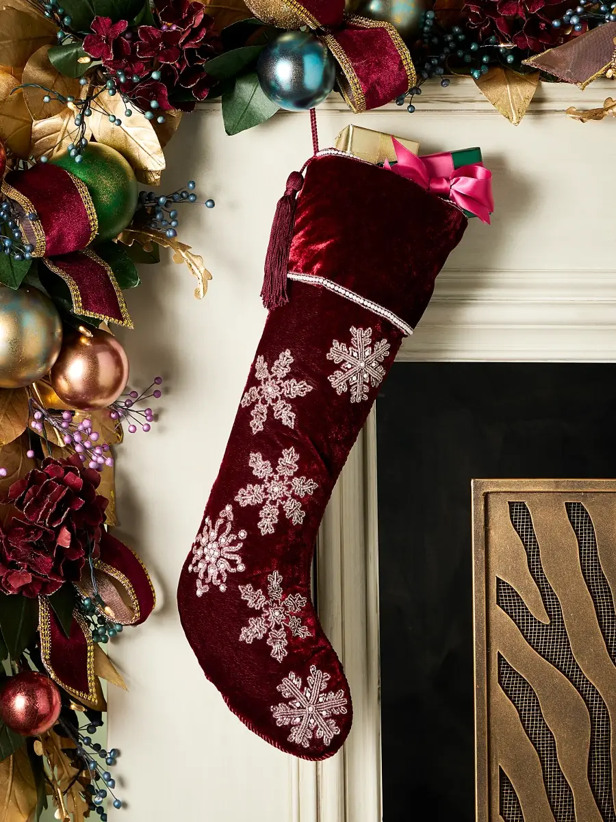 Snowfall Faux Pearl‑Edged Stocking