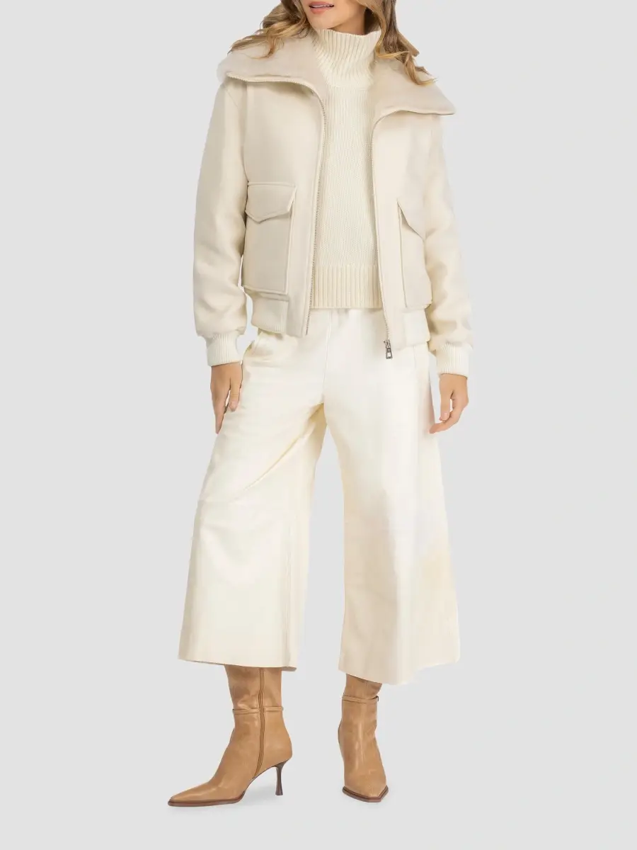 Gorski Women's Fabric Coat with Select Shearling Lamb Collar | Thumbnail 2 Gorski Women's Fabric Coat with Select Shearling Lamb Collar | Thumbnail 2