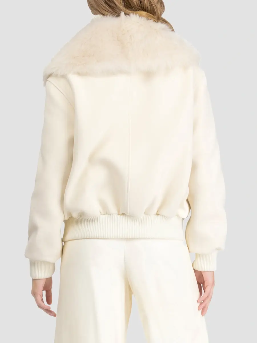 Gorski Women's Fabric Coat with Select Shearling Lamb Collar | Thumbnail 4 Gorski Women's Fabric Coat with Select Shearling Lamb Collar | Thumbnail 4