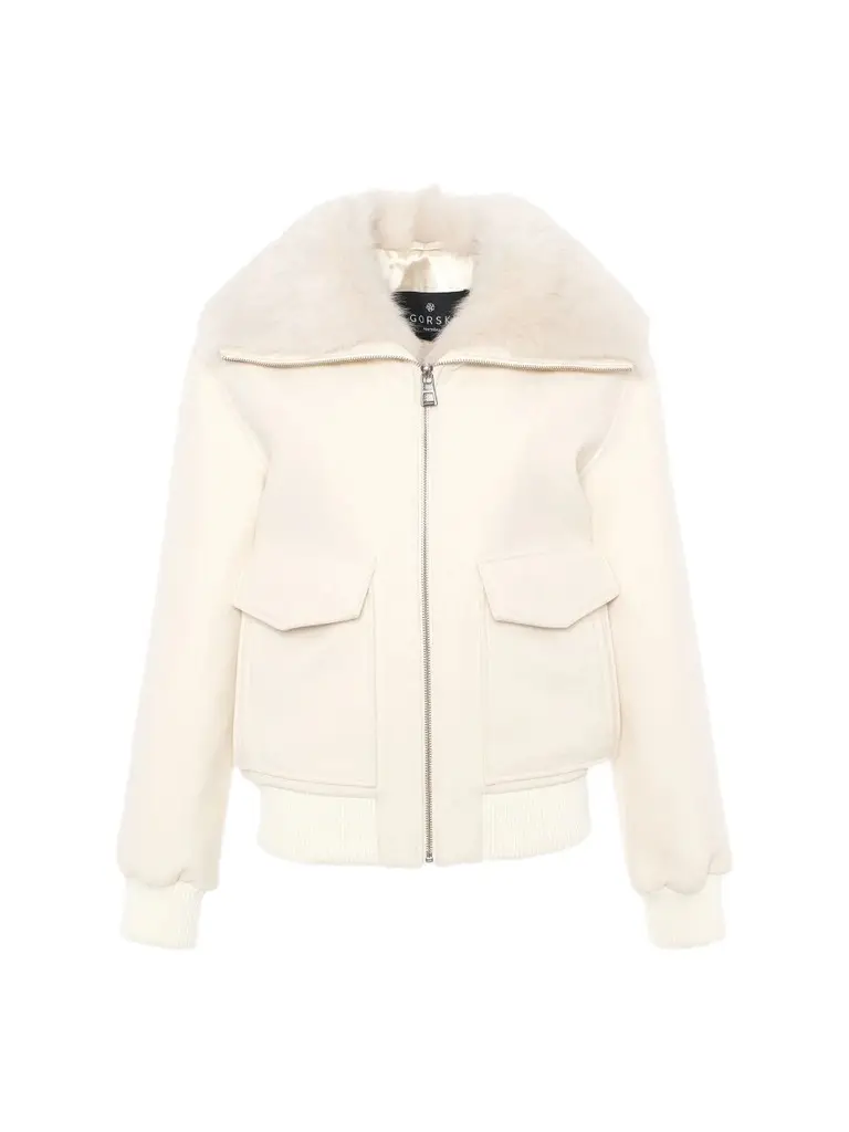 Women's Fabric Coat with Select Shearling Lamb Collar Women's Fabric Coat with Select Shearling Lamb Collar