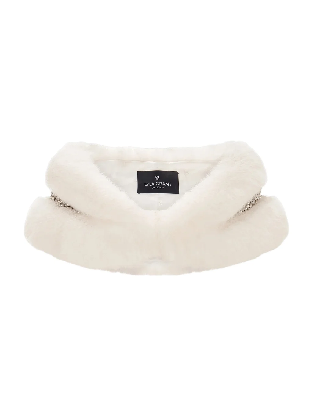 Women's Faux Fur Fox Stole with Rhinestone Inserts - White