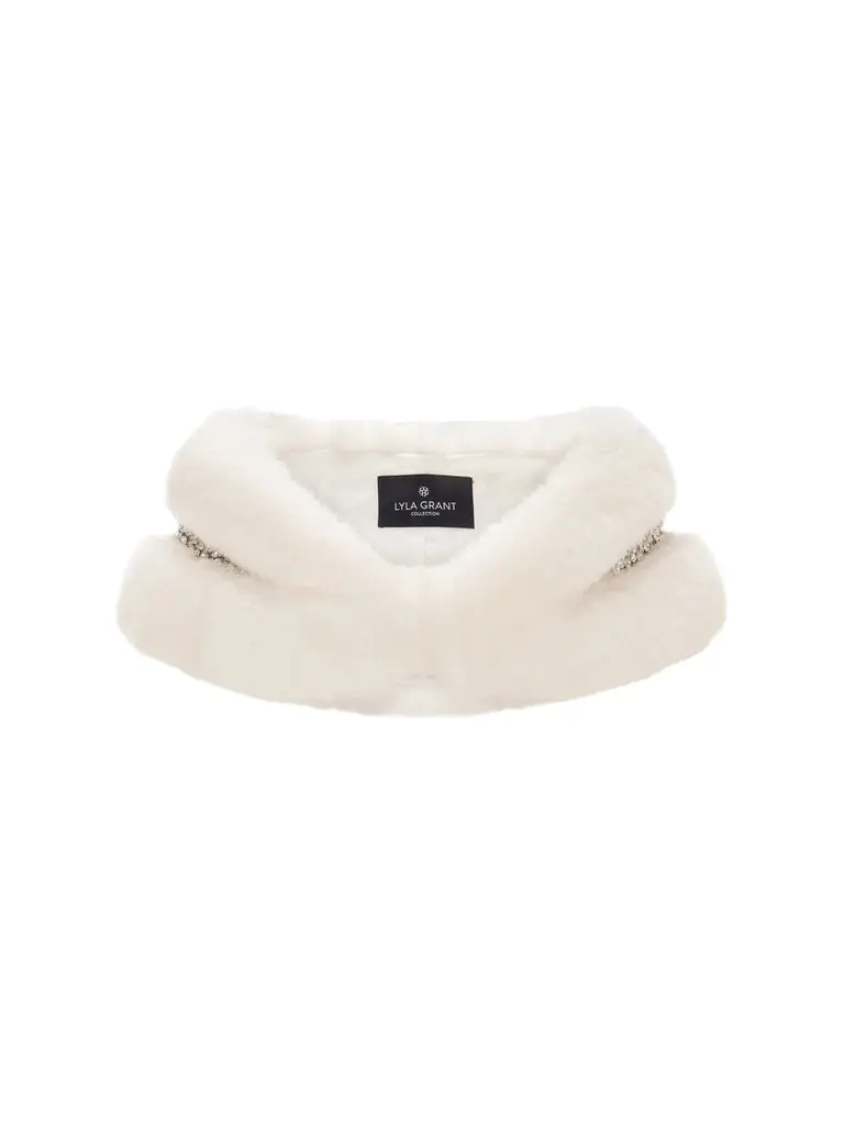 Lyla Grant Women's Faux Fur Fox Stole with Rhinestone Inserts - White