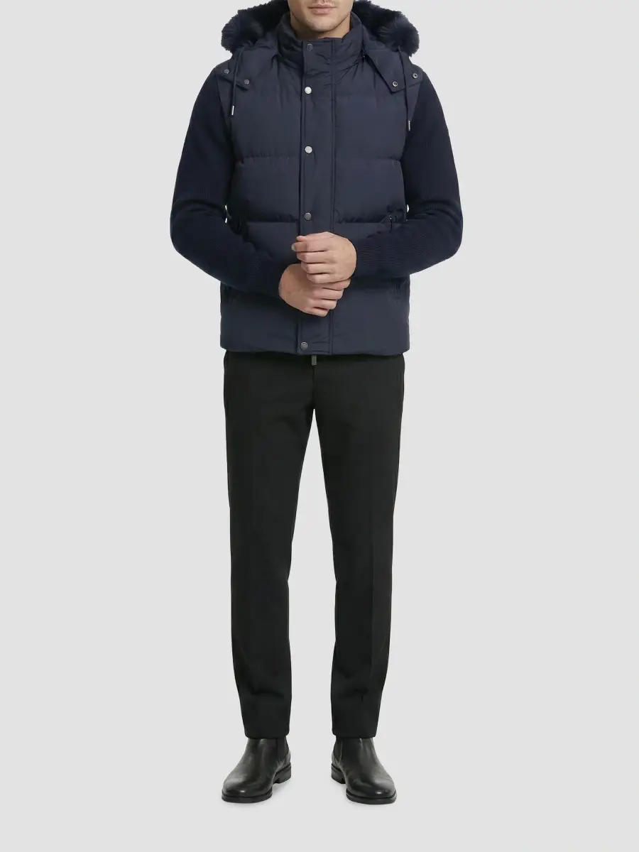 Gorski Men's Quilted Down Bomber Jacket with Detachable Sleeves and Shearling Hood | Thumbnail 2 Gorski Men's Quilted Down Bomber Jacket with Detachable Sleeves and Shearling Hood | Thumbnail 2