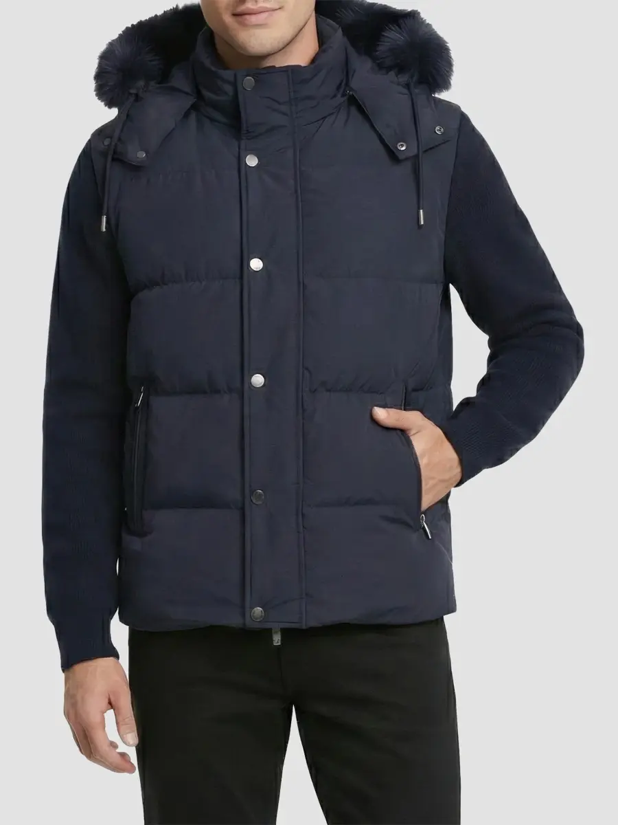 Gorski Men's Quilted Down Bomber Jacket with Detachable Sleeves and Shearling Hood | Thumbnail 3 Gorski Men's Quilted Down Bomber Jacket with Detachable Sleeves and Shearling Hood | Thumbnail 3
