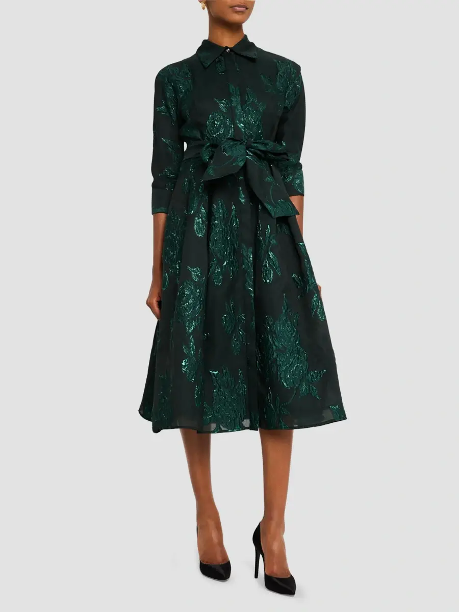 Teri Jon by Rickie Freeman Women's Jacquard Floral-Print Shirtdress | Thumbnail 2 Teri Jon by Rickie Freeman Women's Jacquard Floral-Print Shirtdress | Thumbnail 2