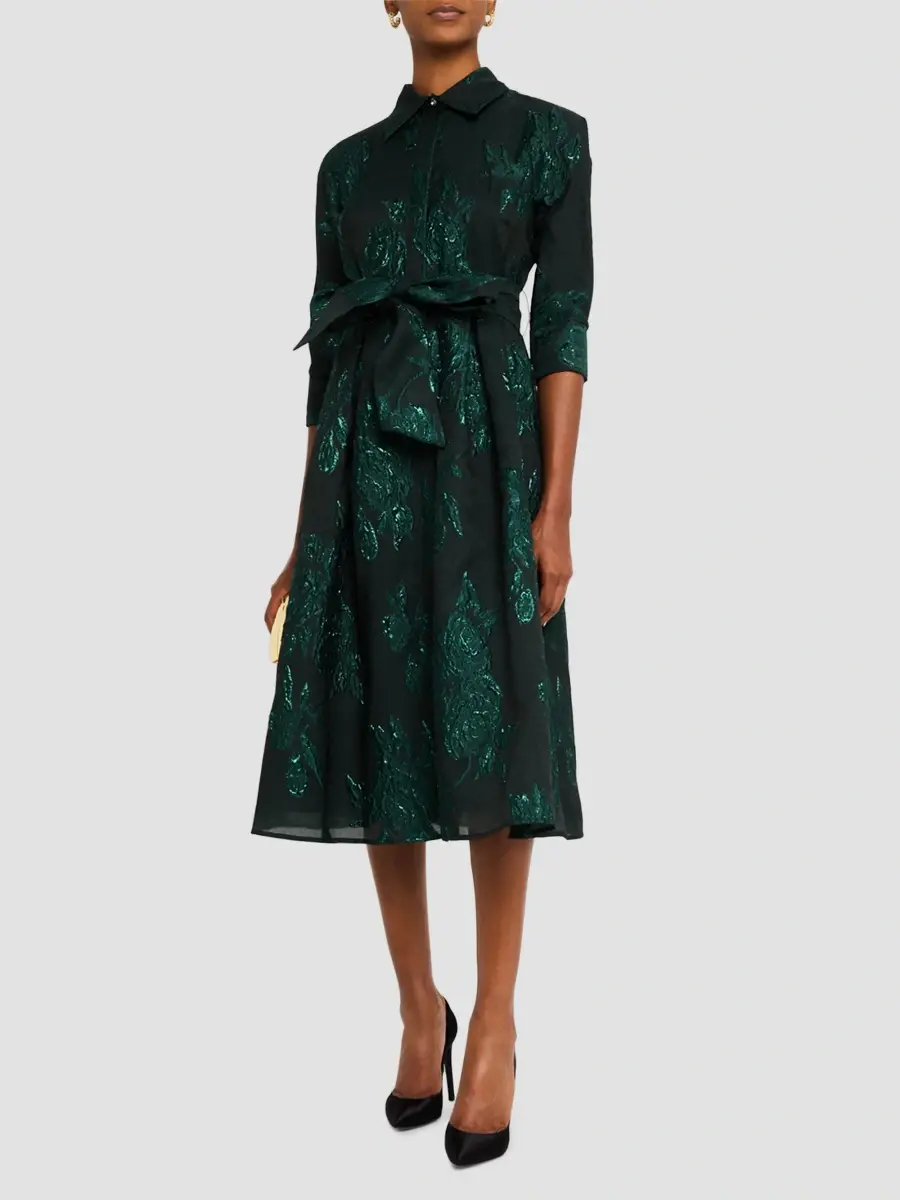 Teri Jon by Rickie Freeman Women's Jacquard Floral-Print Shirtdress | Thumbnail 3 Teri Jon by Rickie Freeman Women's Jacquard Floral-Print Shirtdress | Thumbnail 3