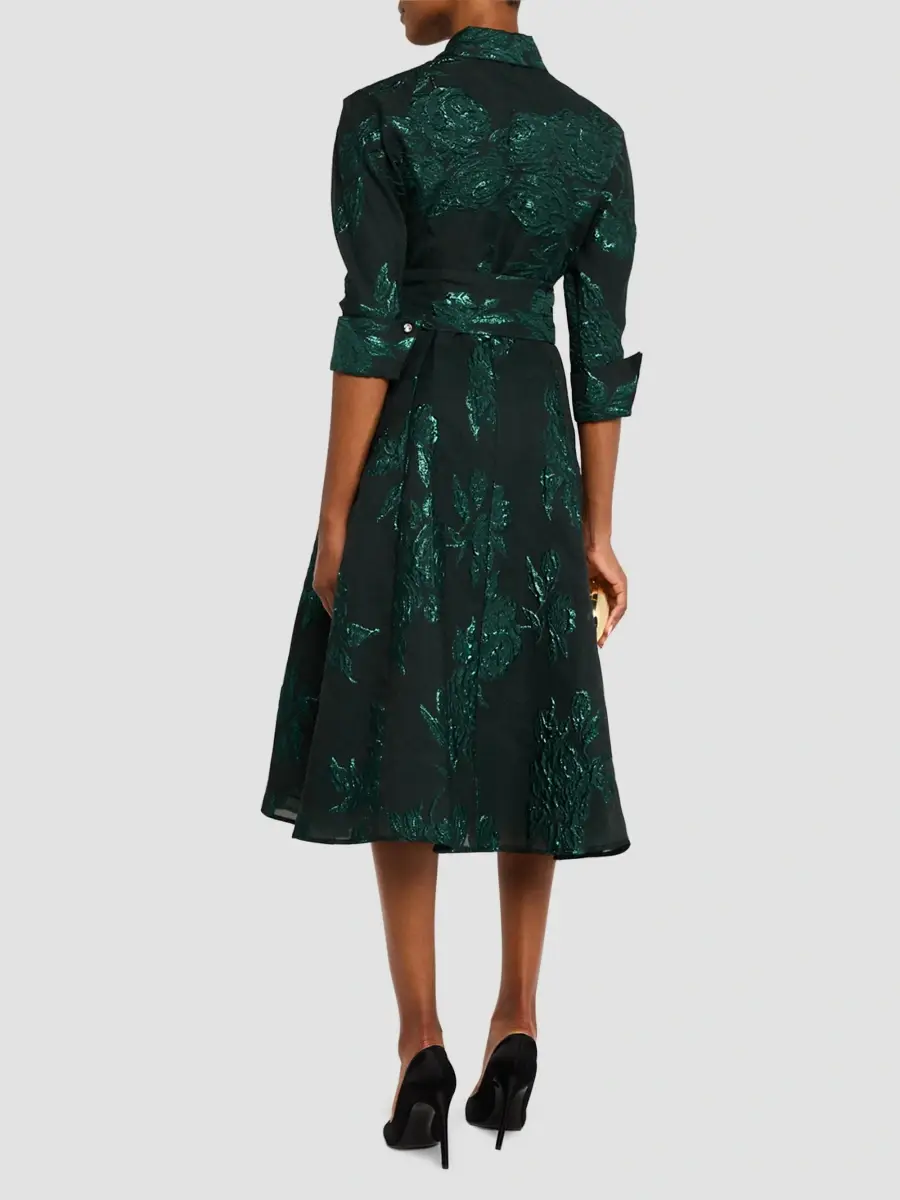 Teri Jon by Rickie Freeman Women's Jacquard Floral-Print Shirtdress | Thumbnail 4 Teri Jon by Rickie Freeman Women's Jacquard Floral-Print Shirtdress | Thumbnail 4