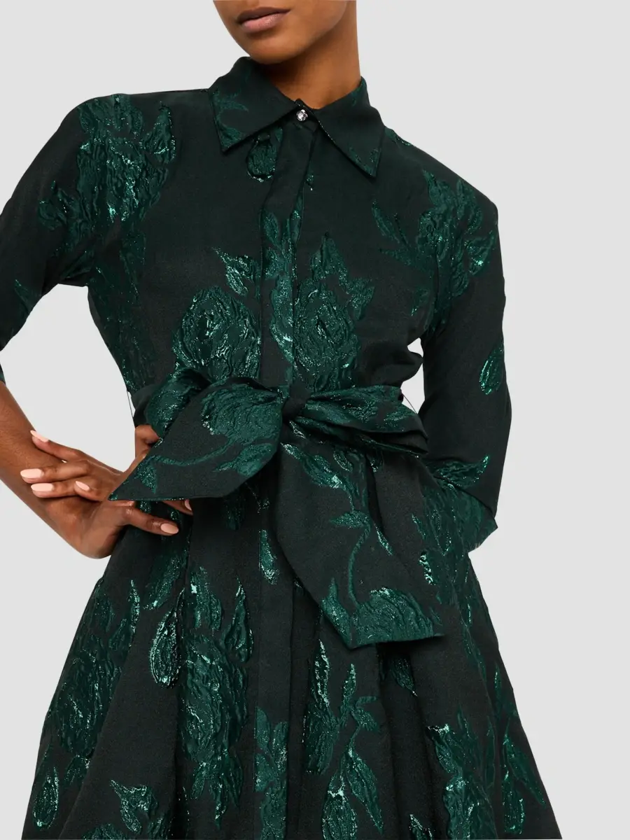 Teri Jon by Rickie Freeman Women's Jacquard Floral-Print Shirtdress | Thumbnail 5 Teri Jon by Rickie Freeman Women's Jacquard Floral-Print Shirtdress | Thumbnail 5