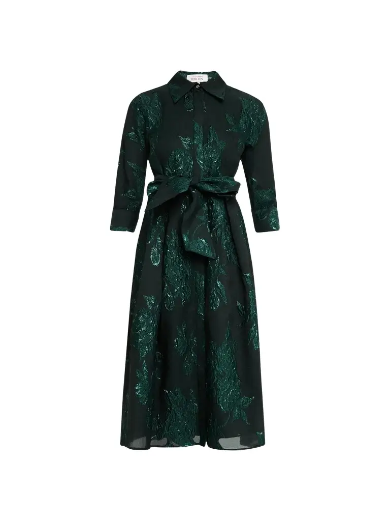 Teri Jon by Rickie Freeman Women's Jacquard Floral-Print Shirtdress