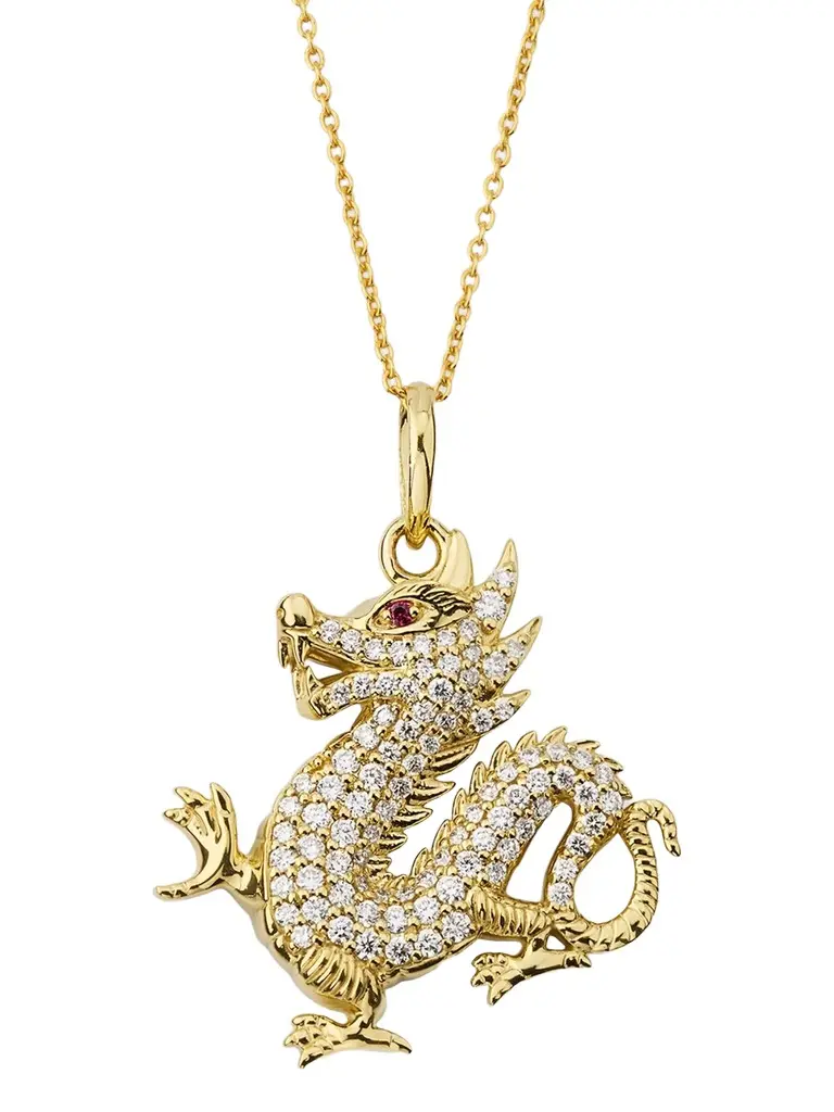 Women's 18K Yellow Gold, Ruby & 0.40 TCW Diamond Dragon Pendant Necklace Women's 18K Yellow Gold, Ruby & 0.40 TCW Diamond Dragon Pendant Necklace