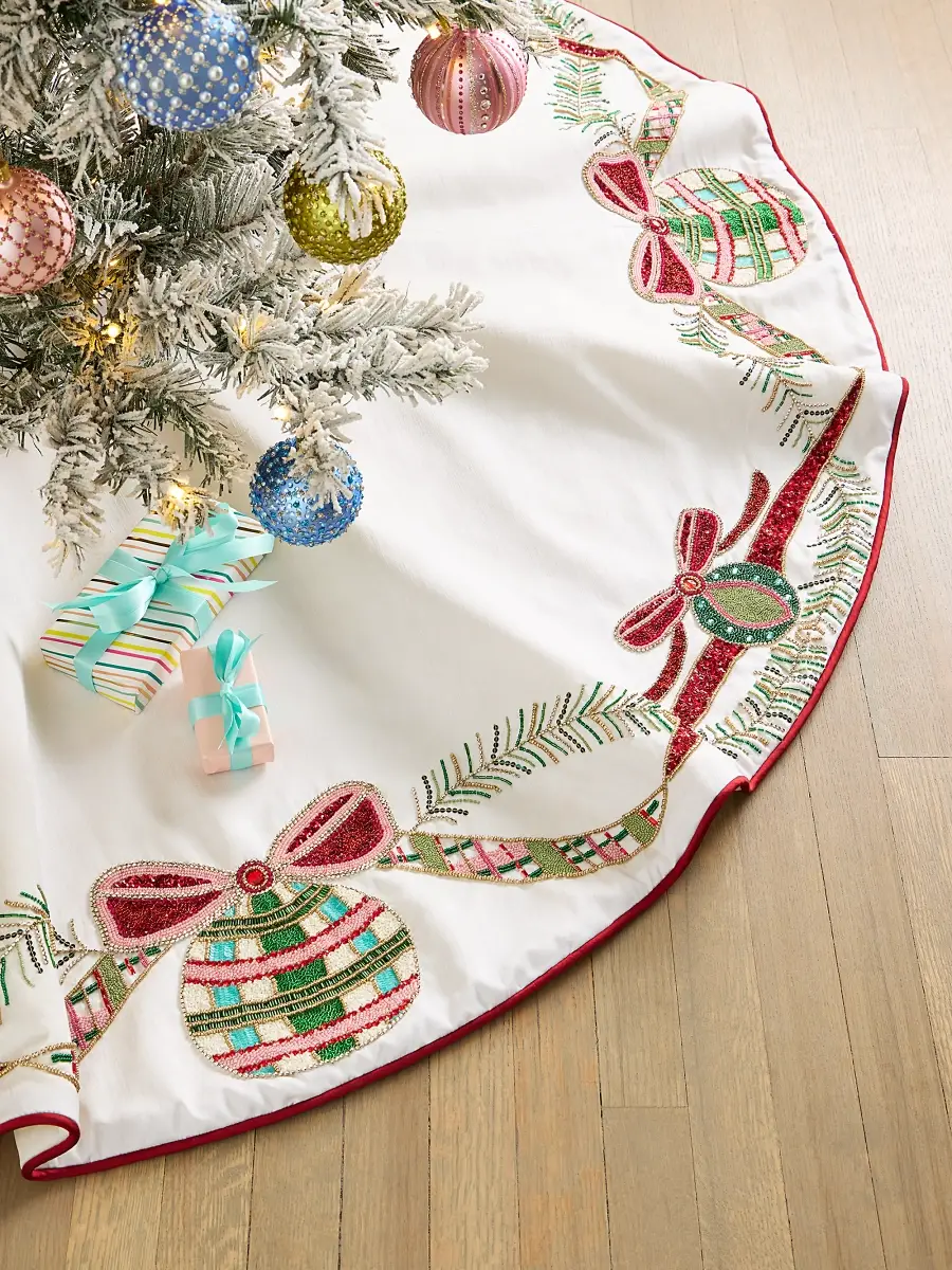 Tartan Tidings 64" Beaded Tree Skirt Tartan Tidings 64" Beaded Tree Skirt