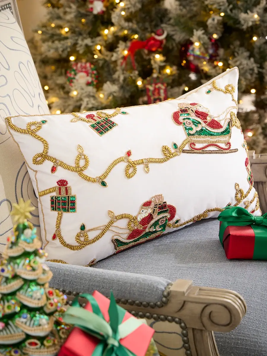 Kim Seybert Holiday Lights Beaded Throw Pillow