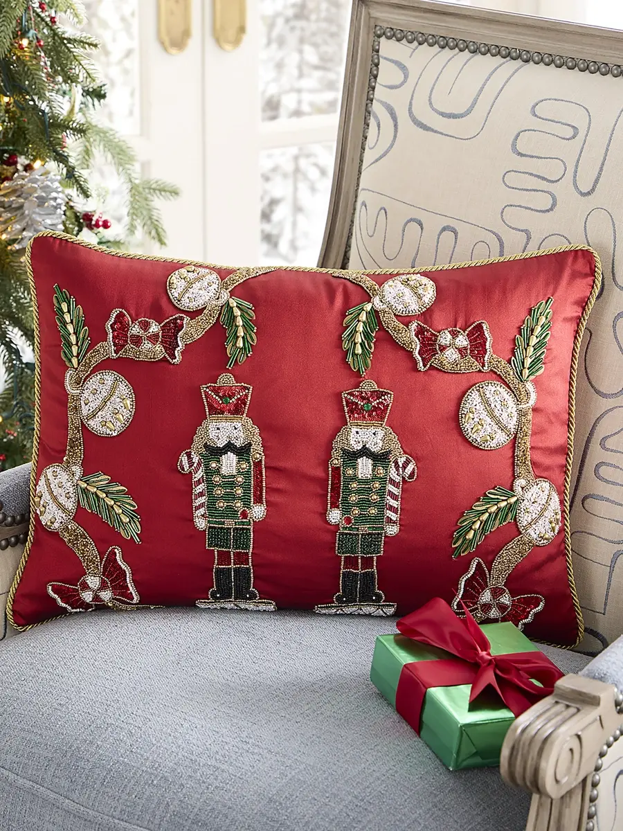 Kim Seybert Beaded Jingle Bells Decorative Pillow