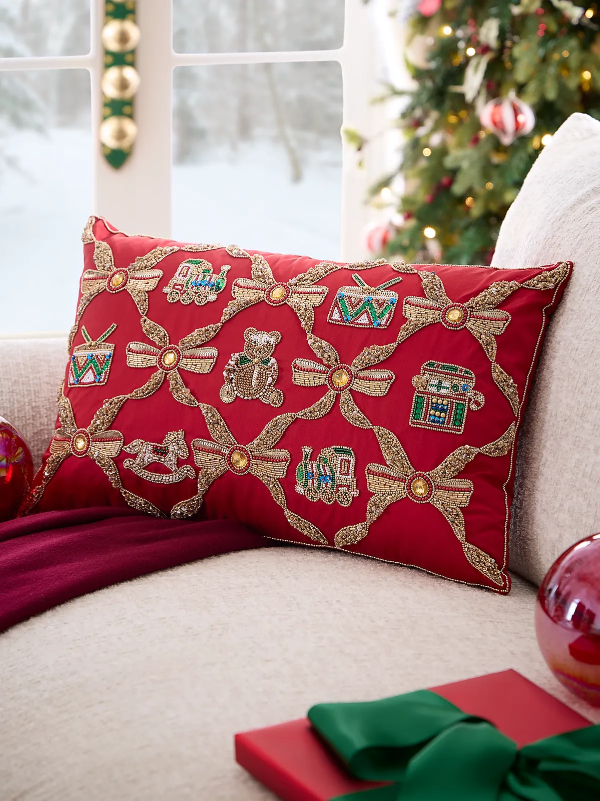 Kim Seybert Santa's Toy Chest Throw Pillow