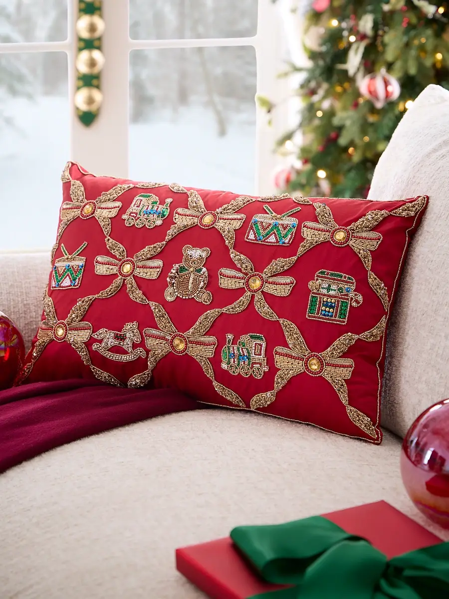 Kim Seybert Santa's Toy Chest Throw Pillow