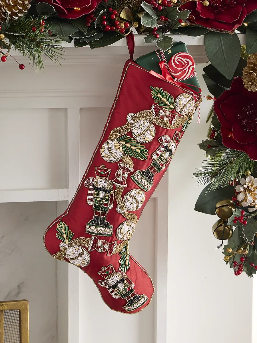 Kim Seybert Jingle Bells Beaded Christmas Stocking