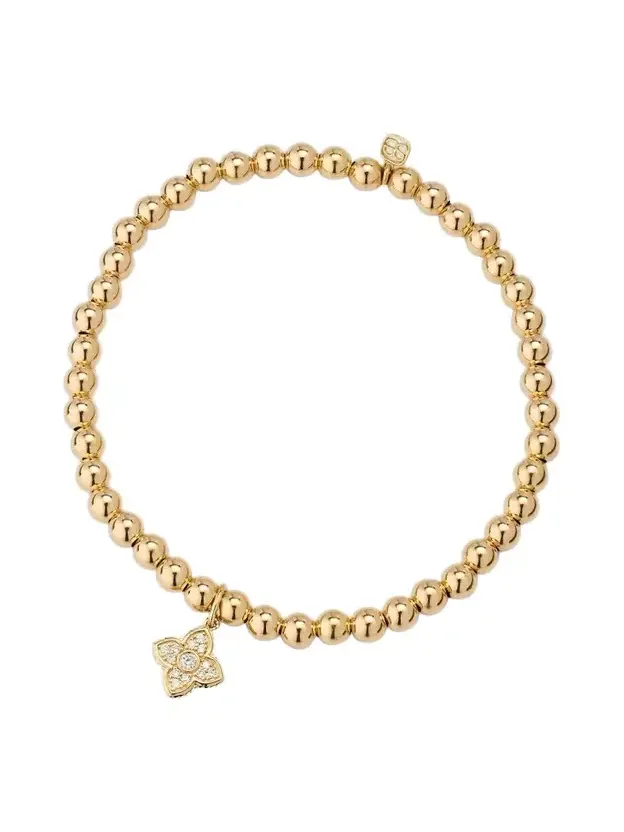 Women's Mini 14K Yellow Gold & 0.08 TCW Pavé Diamond Moroccan Charm Beaded Bracelet