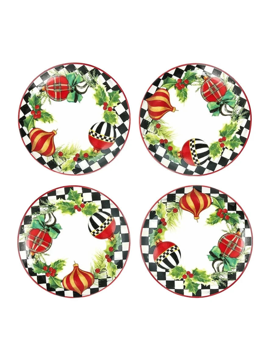 MacKenzie-Childs Deck The Halls 4-Piece Appetizer Plate Set