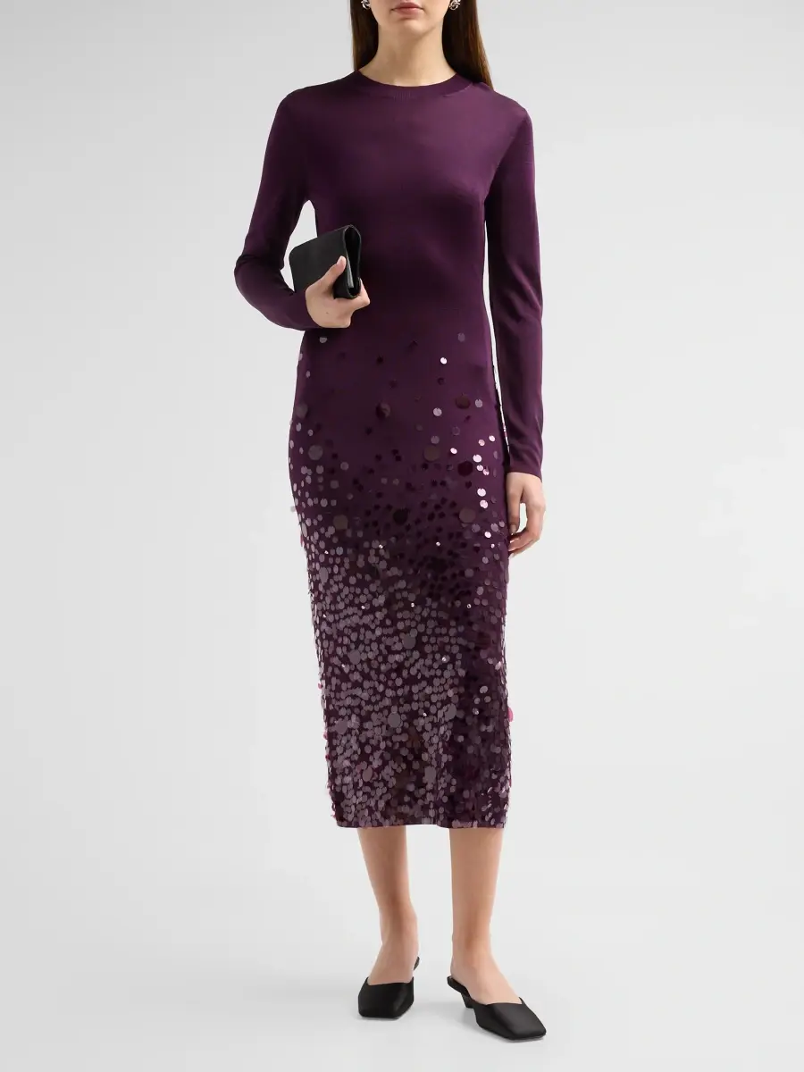 Carolina Herrera Women's Sequined Stretch Crewneck Midi Dress | Thumbnail 2 Carolina Herrera Women's Sequined Stretch Crewneck Midi Dress | Thumbnail 2