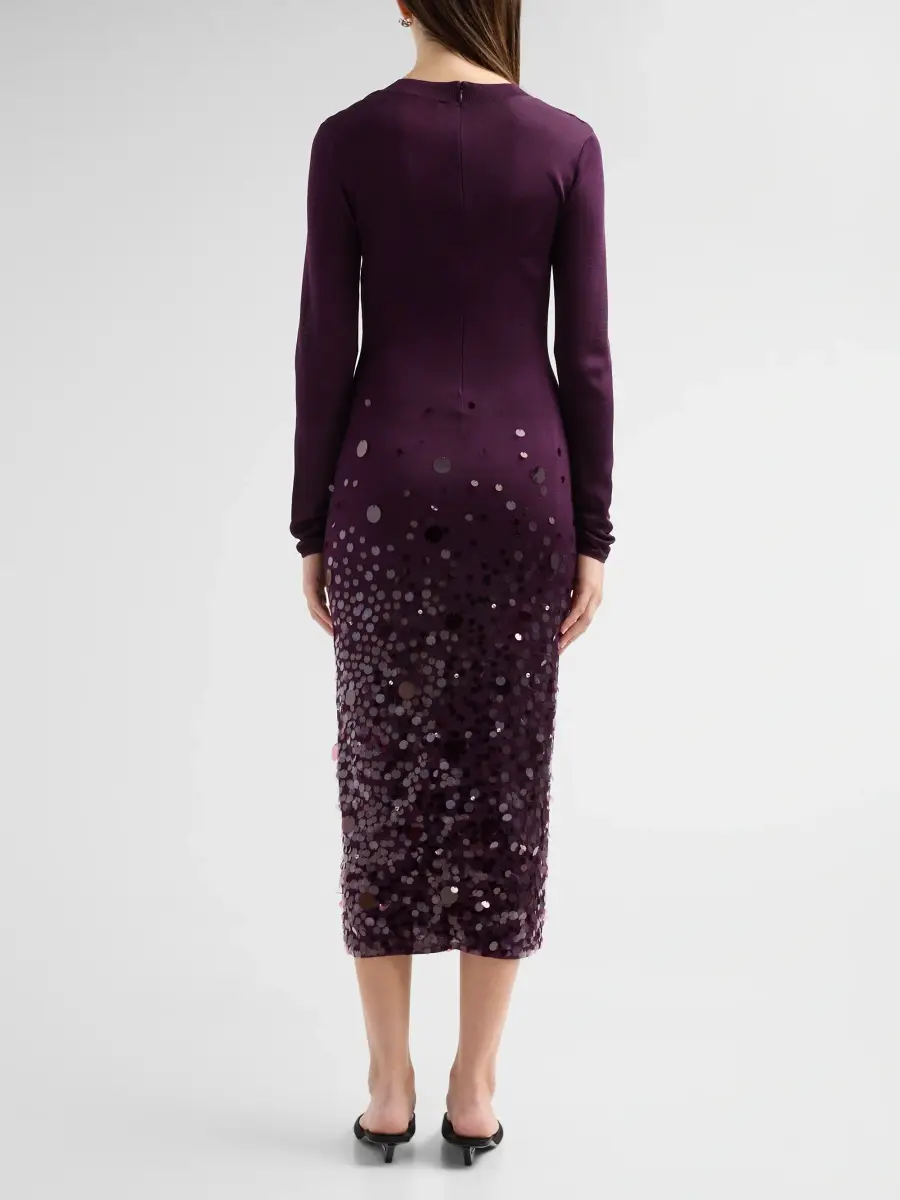 Carolina Herrera Women's Sequined Stretch Crewneck Midi Dress | Thumbnail 3 Carolina Herrera Women's Sequined Stretch Crewneck Midi Dress | Thumbnail 3
