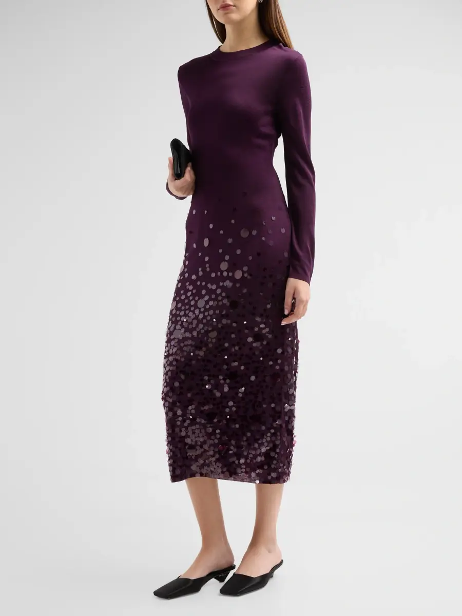Carolina Herrera Women's Sequined Stretch Crewneck Midi Dress | Thumbnail 4 Carolina Herrera Women's Sequined Stretch Crewneck Midi Dress | Thumbnail 4