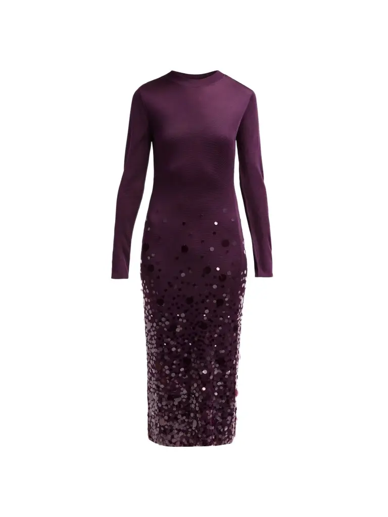 Women's Sequined Stretch Crewneck Midi Dress Women's Sequined Stretch Crewneck Midi Dress