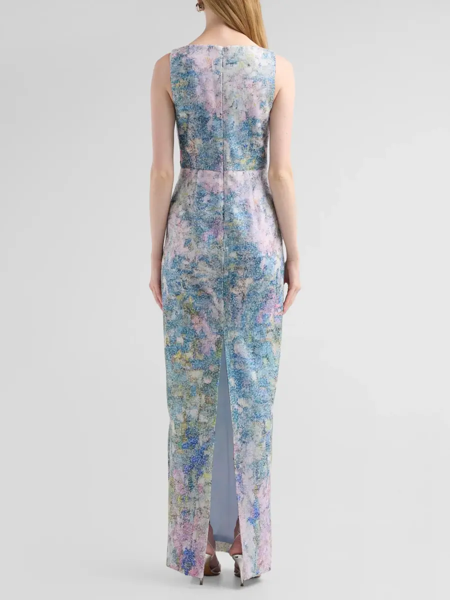 PAMELLA ROLAND Women's Abstract Embellished Tulle V-Neck Gown | Thumbnail 3 PAMELLA ROLAND Women's Abstract Embellished Tulle V-Neck Gown | Thumbnail 3
