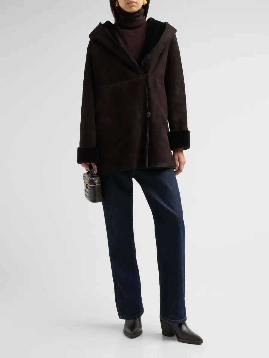 Sofia Cashmere Women's Shearling Hooded Coat | Thumbnail 2