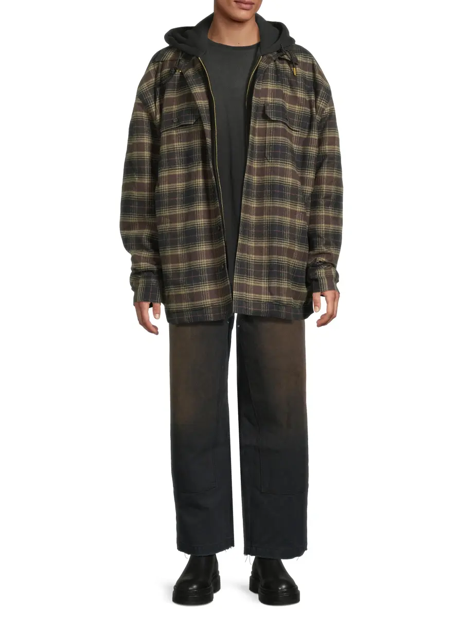 Willy Chavarria Men's Ganadero Plaid Hooded Overshirt | Thumbnail 2