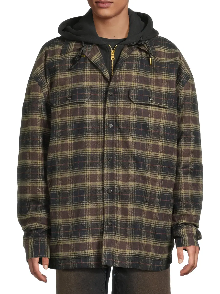 Willy Chavarria Men's Ganadero Plaid Hooded Overshirt | Thumbnail 3