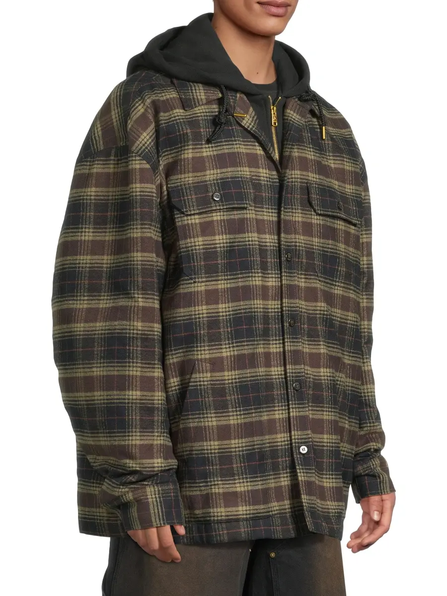 Willy Chavarria Men's Ganadero Plaid Hooded Overshirt | Thumbnail 4