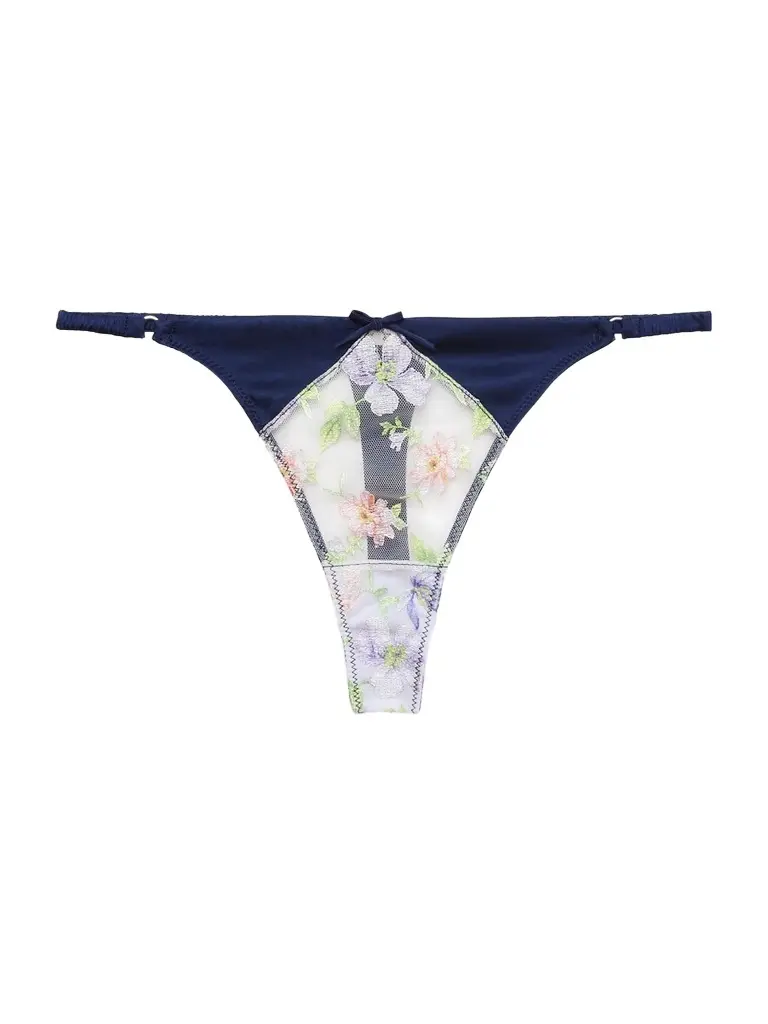 Women's Elara Embroidered Silk-Blend Thong