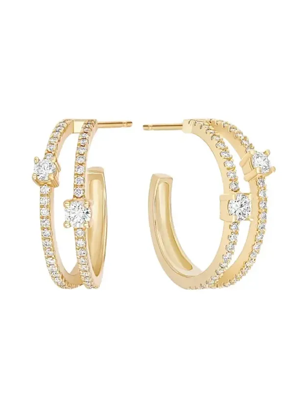 Women's 14K Yellow Gold & 0.57 TCW Diamond Split Hoop Earrings Women's 14K Yellow Gold & 0.57 TCW Diamond Split Hoop Earrings