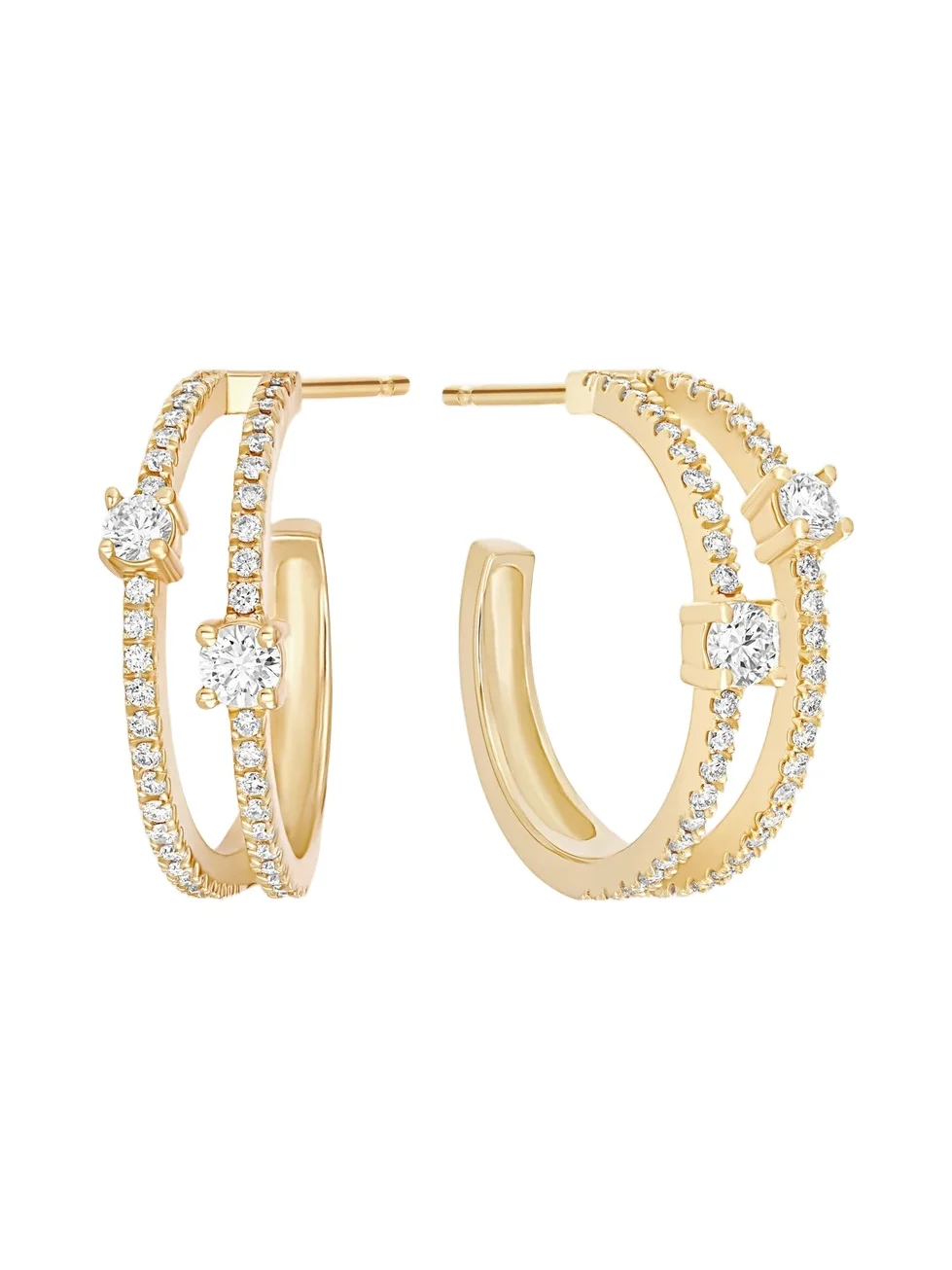 Women's 14K Yellow Gold & 0.57 TCW Diamond Split Hoop Earrings
