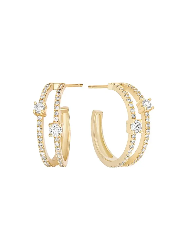 Women's 14K Yellow Gold & 0.57 TCW Diamond Split Hoop Earrings Women's 14K Yellow Gold & 0.57 TCW Diamond Split Hoop Earrings