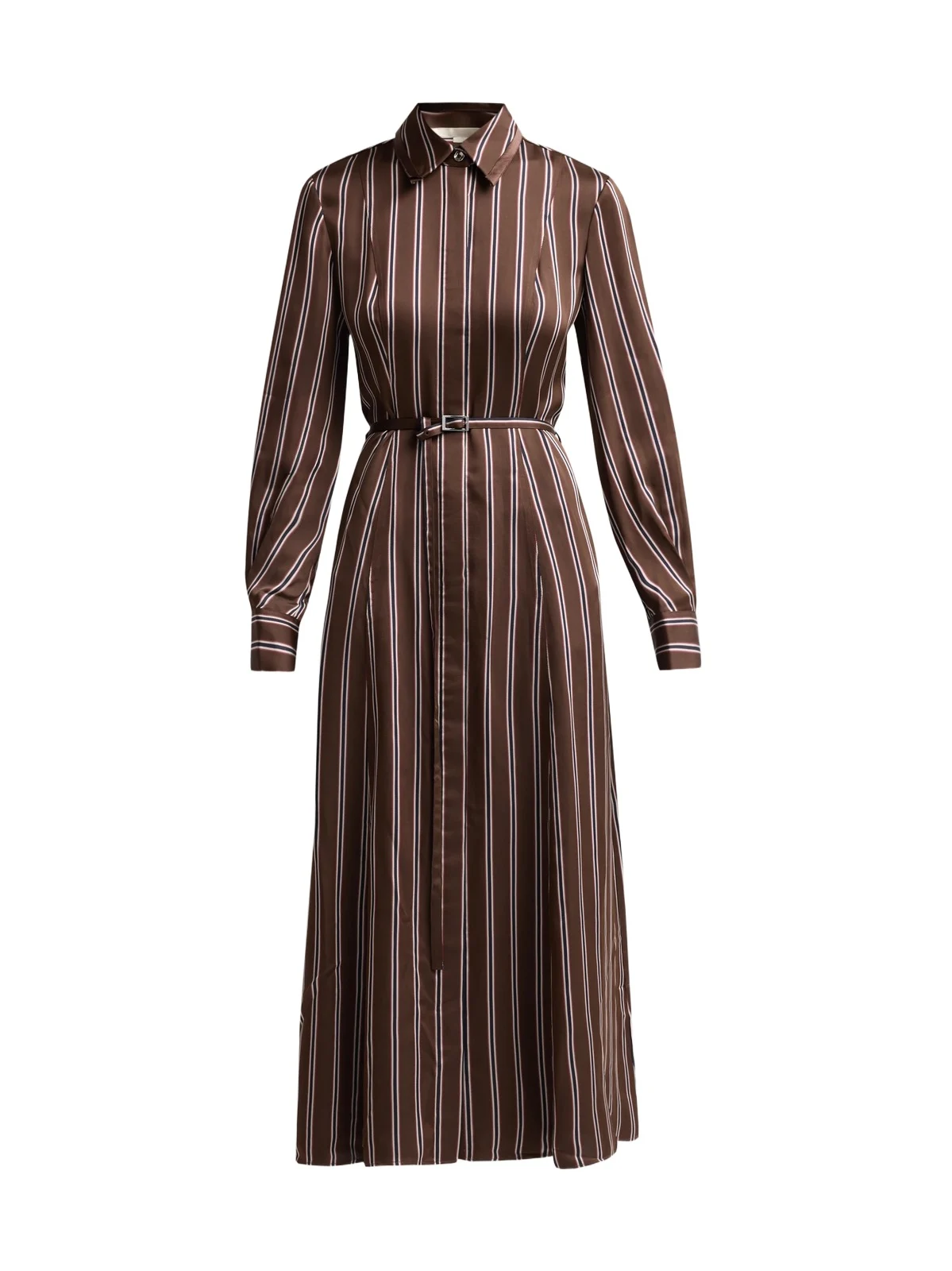 Women's Stripe Belted Long-Sleeve Midi Shirtdress