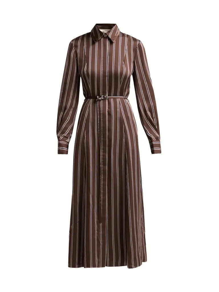 Women's Stripe Belted Long-Sleeve Midi Shirtdress Women's Stripe Belted Long-Sleeve Midi Shirtdress