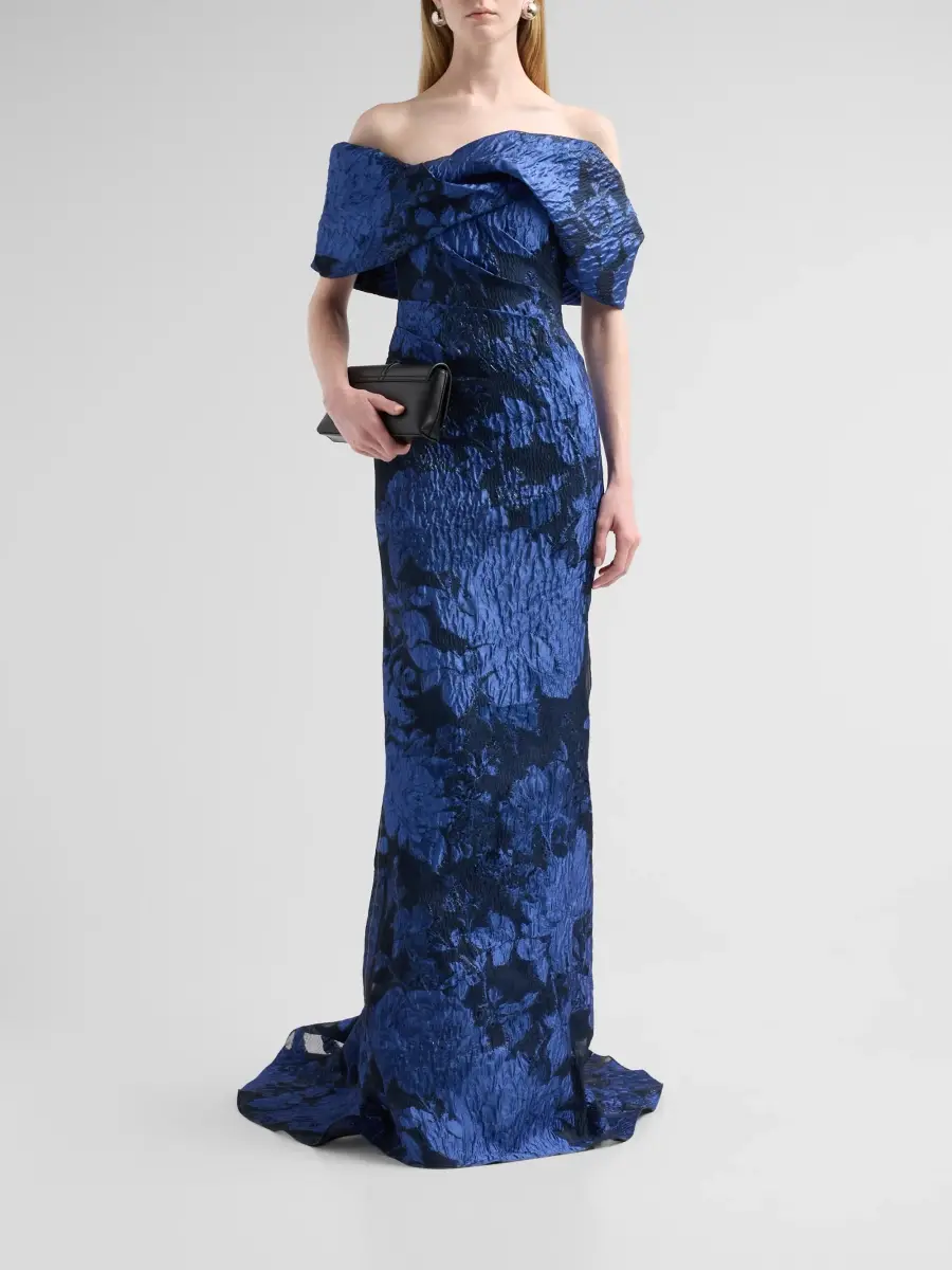 PAMELLA ROLAND Women's Floral Fil Coupé Off-Shoulder Gown | Thumbnail 2