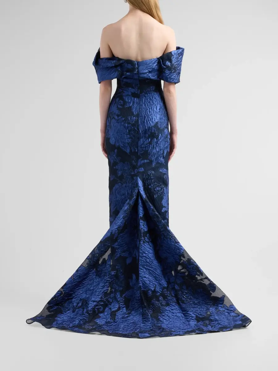 PAMELLA ROLAND Women's Floral Fil Coupé Off-Shoulder Gown | Thumbnail 3