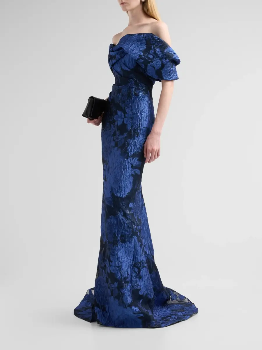 PAMELLA ROLAND Women's Floral Fil Coupé Off-Shoulder Gown | Thumbnail 4