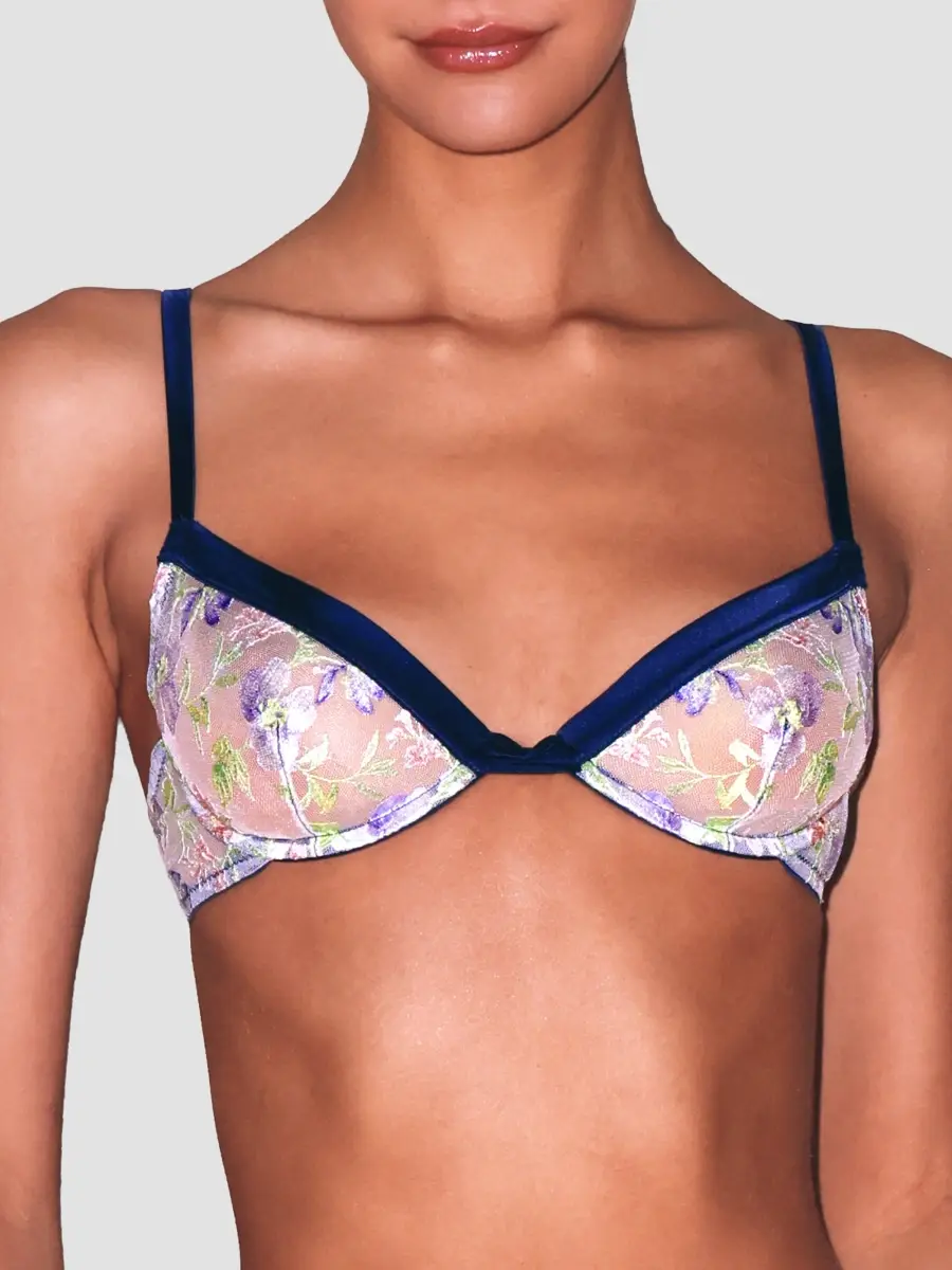 Fleur du Mal Women's Elara Embroidered Silk-Blend Demi Bra | Thumbnail 4