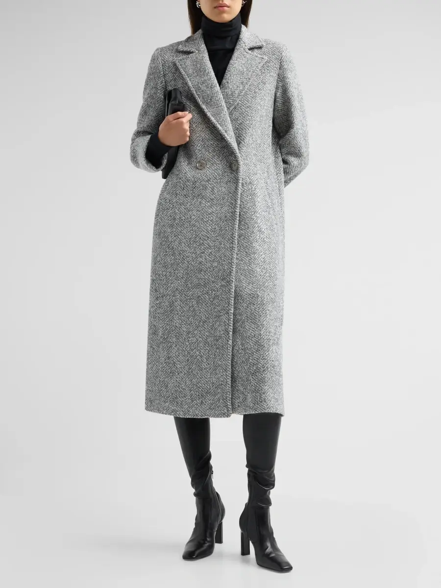 Sofia Cashmere Women's Herringbone Double-Breasted Long Coat | Thumbnail 2 Sofia Cashmere Women's Herringbone Double-Breasted Long Coat | Thumbnail 2