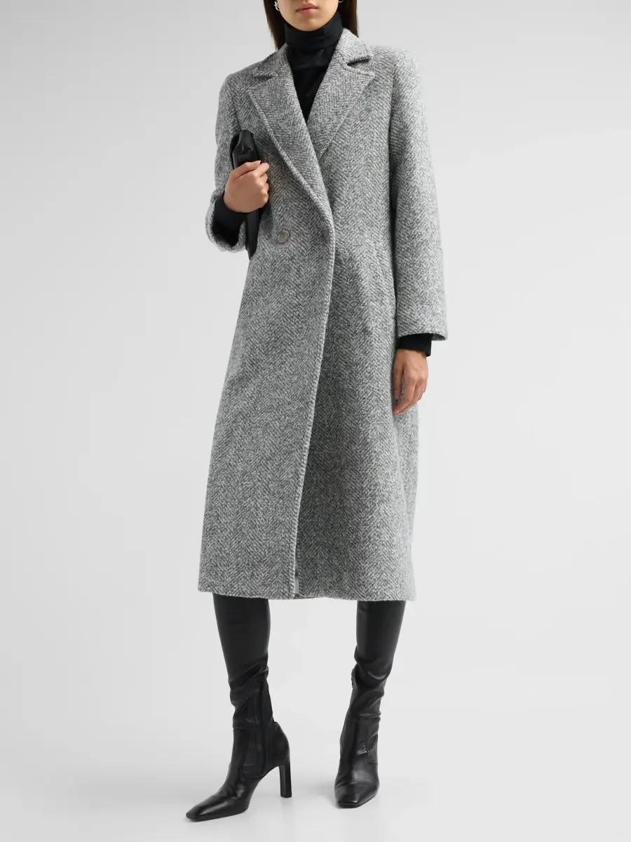 Sofia Cashmere Women's Herringbone Double-Breasted Long Coat | Thumbnail 4 Sofia Cashmere Women's Herringbone Double-Breasted Long Coat | Thumbnail 4