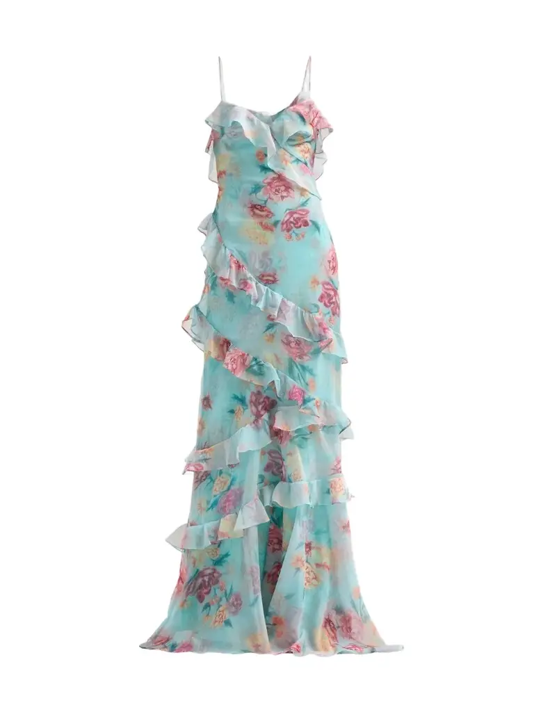 PatBo Women's Flora Mist Floral Ruffle Maxi Dress